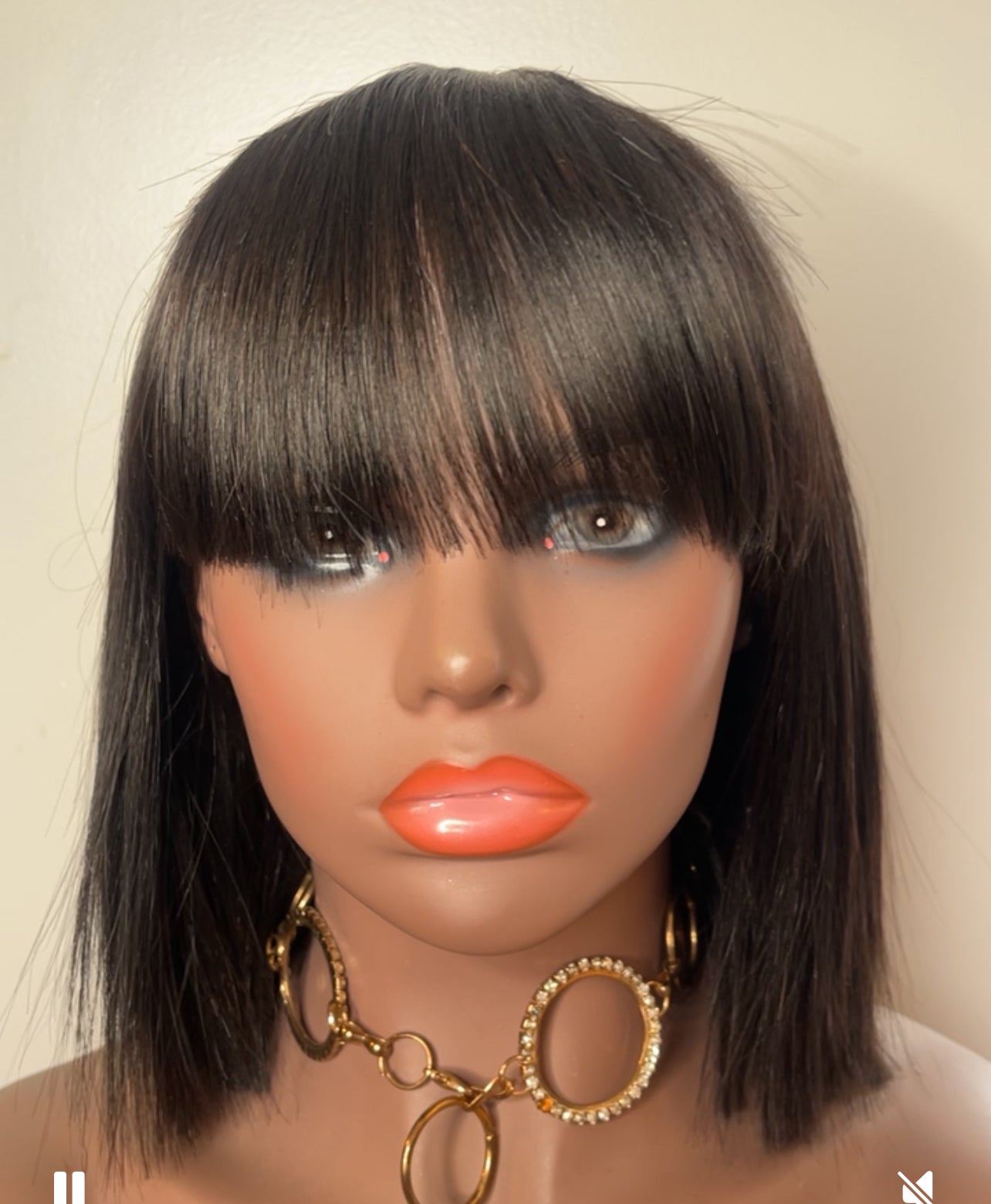 Straight Bang Bob Blunt Cut Wig w/band Human Hair